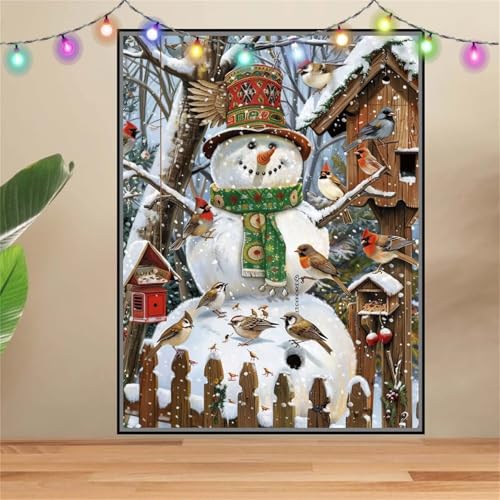 5D Spatz,Schneemann Diamond Painting Set,Diamant Painting Bilder Erwachsene groß (100x133cm),DIY Diamant Kristall Strass Stickerei Bilder Painting nach Zahlen,Diamanten Painting für Wanddeko F-7629 von Reluehu