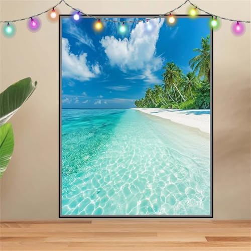 5D Strand Mit Palmen Diamond Painting Set,Diamant Painting Bilder Erwachsene groß (50x70cm),DIY Diamant Kristall Strass Stickerei Bilder Painting nach Zahlen,Diamanten Painting für Wanddeko F-6464 von Reluehu