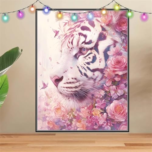 5D Tiger,Blume Diamond Painting Set,Full Diamant Painting Bilder Erwachsene groß (100x133cm),DIY Diamant Kristall Strass Stickerei Bilder Painting nach Zahlen,Diamanten Painting für Wanddeko F-7349 von Reluehu