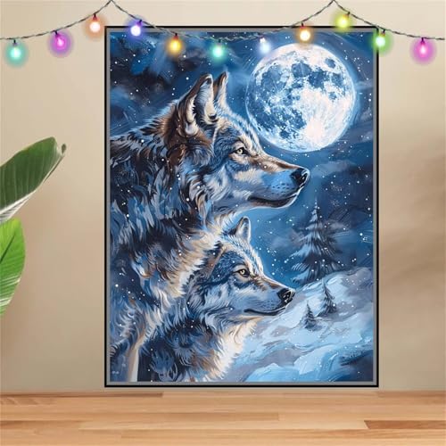 5D Wolf,Landschaft Diamond Painting Set,Diamant Painting Bilder Erwachsene groß 50x70cm,DIY Diamant Kristall Strass Stickerei Bilder Painting nach Zahlen,Diamanten Painting für Home Wanddeko F7264 von Reluehu