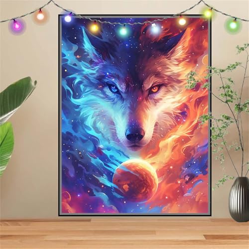 5D Wolf,Planet Diamond Painting Set,Full Diamant Painting Bilder Erwachsene groß 30x40cm,DIY Diamant Kristall Strass Stickerei Bilder Painting nach Zahlen,Diamanten Painting für Home Wanddeko D2102 von Reluehu