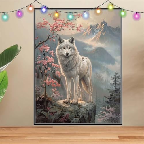 5D Wolf,Sakura Diamond Painting Set,Full Diamant Painting Bilder Erwachsene groß (120x160cm),DIY Diamant Kristall Strass Stickerei Bilder Painting nach Zahlen,Diamanten Painting für Wanddeko F-7310 von Reluehu