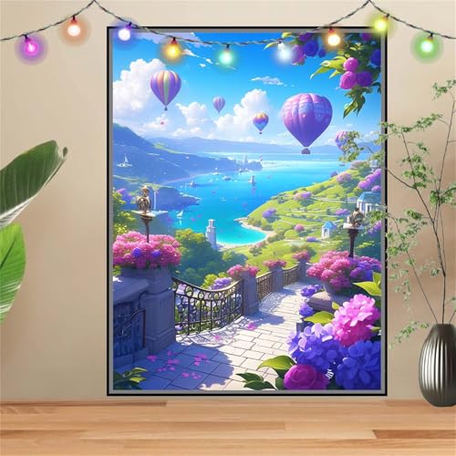 Diamond Painting Erwachsene HeißLuftballon,Landschaft,DIY Diamant Painting Bilder Kinder 70x90cm,Crystal Strass Stickerei Painting Diamant Malerei Kit,Diamant Crystal Arts Craft für Wand Decor D2896 von Reluehu