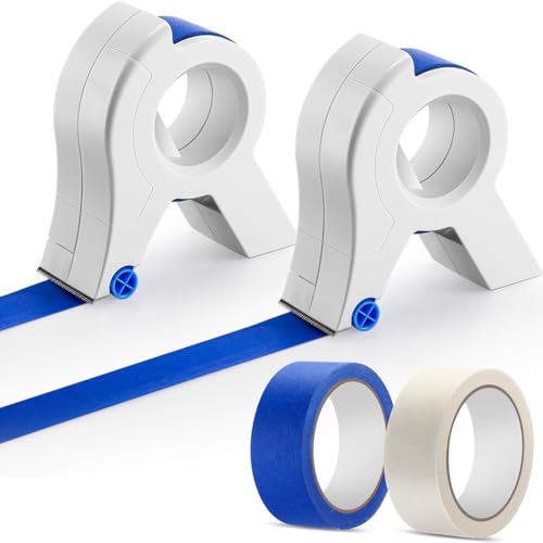 Remingtape Klebeband-Applikator, Scharfer Klebebandschneider mit Je 1,4 Weiß-Blauem Malerband, 2er-Pack von Remingtape