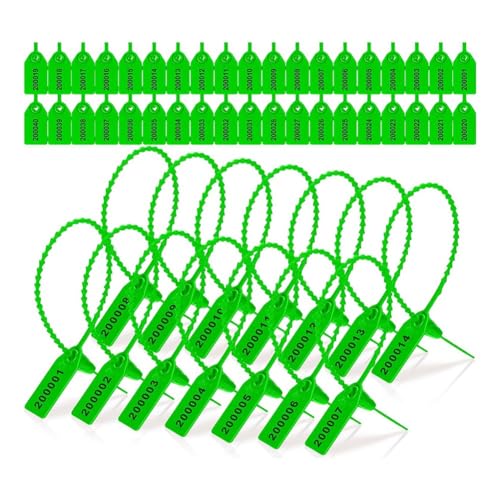 Remingtape Manipulationssicheres Siegel Aus Kunststoff mit Sicherheitsnummer und Reißverschlusskragen, 250 mm Länge, 2000 Stück, Grün von Remingtape