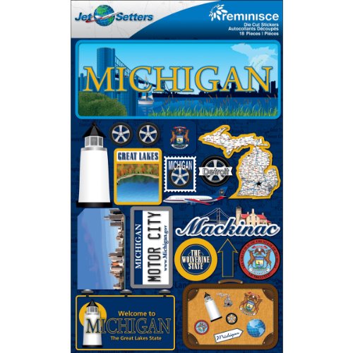 Reminisce 3-dimensionale Premium Aufkleber Michigan - Säure- und ligninfrei - Archivqualität - Selbstklebend - Mehrfarbig - Vintage - Reisen - Papierrechteck - Indoor - Scrapbook-Aufkleber - Sticker von Reminisce