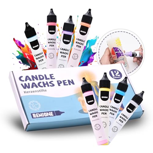 Remione 12 Stück Kerzenstifte 30ml Wachsstifte Für Kerzen, Kerzen Bemalen Set, Kerzenstifte Zum Verzieren von Kerzen, Kerzenfarbe Candle Pen 12-Farben von Remione