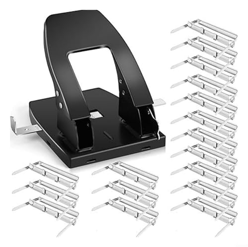 Robuster 2-Lochstanzer mit 10 Papierverschlüssen, 6,35 mm Papierstanzer und Metallzinkenverschlüssen, Set für Papierordner, gepolsterter Griff, Kapazität 30 Blatt von RemixAst