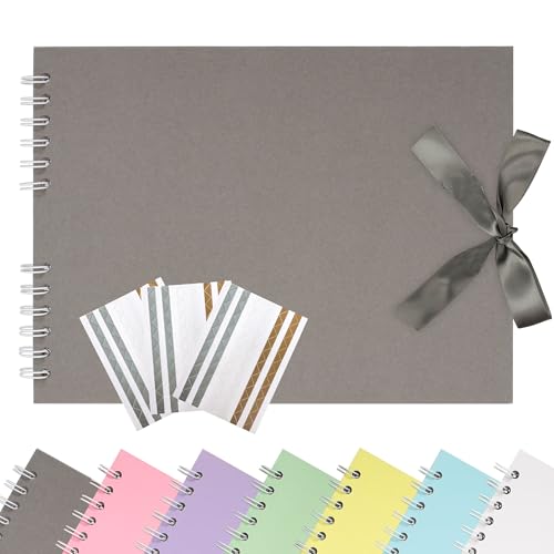 Remowith 21,5 x 15 cm Scrapbook-Album mit Band, Bastelpapier Fotoalbum für Hochzeit und Jubiläum, Familien DIY Fotoalbum mit Eckenaufklebern 40 Seiten Hellgrau Remowith 21,5 x 15 cm Scrapbook-Album mit Band, Bastelpapier Fotoalbum für Hochzeit und Jubiläum, Familien DIY Fotoalbum mit Eckenaufklebern 40 Seiten Hellgrau von Remowith