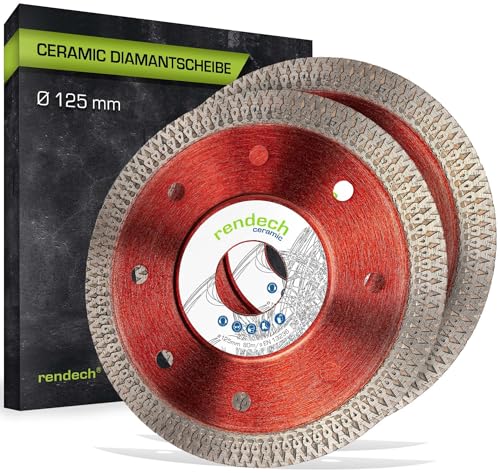 2x Ceramic Diamantscheibe 125mm für Fliesen, Feinsteinzeug, Granit uvm. Profi Diamanttrennscheibe 125 mm für saubere Kanten | rendech® Markenqualität von Rendech