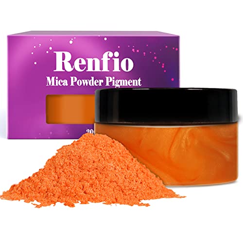 Renfio 100 g Glimmerpulver-Pigment, metallischer natürlicher Farbstoff, Mineralperle, schimmernd, Epoxidharz, Farbstoff für Malerei, Seife, Schleim, Badebomben, 100 g, Hellorange von Renfio