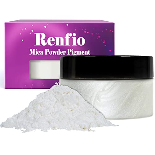 Renfio 100 g Glimmerpulver-Pigment, metallischer natürlicher Farbstoff, Mineralperle, schimmernd, Epoxidharz, Farbstoff für Malerei, Seife, Schleim, Badebomben, 100 g – Porzellanweiß von Renfio