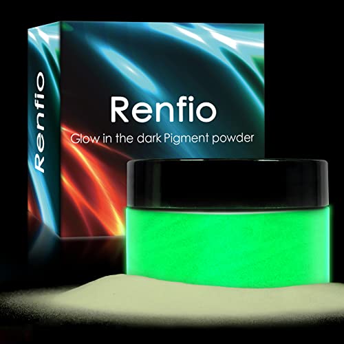 Renfio 100 g Pigmentpulver, leuchtet im Dunkeln, leuchtendes Pulver, Harzfarbpigment, fluoreszierender Pigmentfarbstoff für Epoxidharz, Schleim, Acrylfarbe, Nagel, feine Kunst – Gelb bis Grün von Renfio