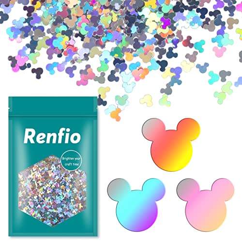 Renfio 50 g holografisches Mickey Mouse Konfetti Glitzer Mickey Mouses Form Glänzende Pailletten Glitzer Harz Glitzer Glitzer für DIY Form Kunst Nail Artwork Urlaub Dekoration – Laser Silber von Renfio