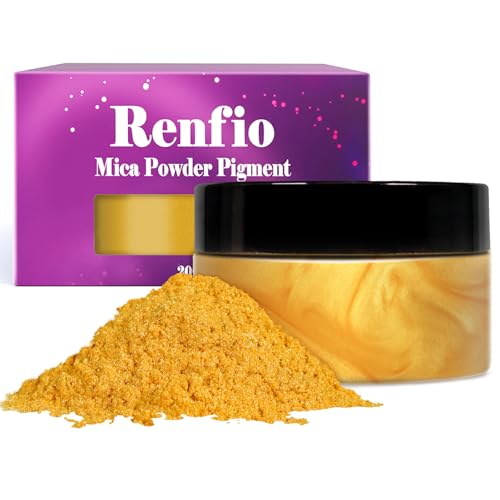 Renfio Epoxidharz Farbe Mica Pulver, 3.5oz/100g Gold Metallic Farben Pigment Pulver for Nagellack, Badebombe, Resin DIY, Kerze, Seife - Hell Gold von Renfio