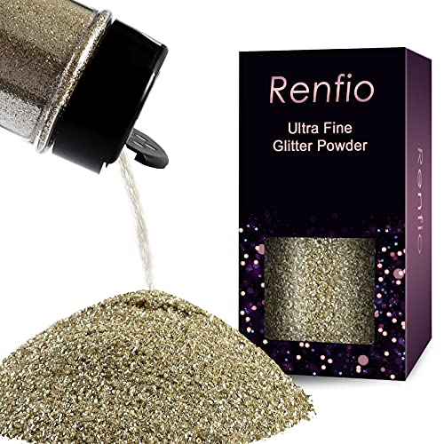 Renfio Glitzer Powder, 1.75 Oz (50g) glitzer gesicht, 1/128" 0.008" 0.2mm Ultra Fine Glitzerpulver For Garten Deko, Glitzer Basteln, Nail Powder, Body Glitzer Haare - Champagner Silber von Renfio