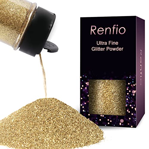 Renfio Glitzer Powder, 2.11 Oz (60g) glitzer gesicht, 1/128" 0.008" 0.2mm Ultra Fine Glitzerpulver For Garten Deko, Glitzer Basteln, Nail Powder, Body Glitzer Haare - Champagner Gold von Renfio