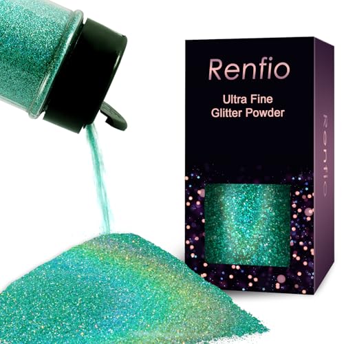 Renfio Holographic Glitzer Powder, 1.75 Oz (50g) glitzer gesicht, 1/128" 0.008" 0.2mm Ultra Fine Glitzerpulver For Garten Deko, Glitzer Basteln, Nail Powder, Body Glitzer Haare - Laser Mint Blau von Renfio