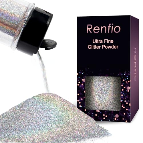 Renfio Holographic Glitzer Powder, 2.11 Oz (60g) glitzer gesicht, 1/128" 0.008" 0.2mm Ultra Fine Glitzerpulver For Garten Deko, Glitzer Basteln, Nail Powder, Body Glitzer Haare - Laser Silber von Renfio