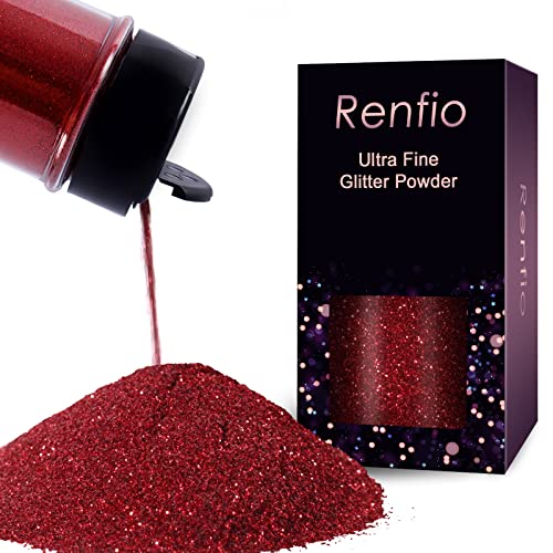 Renfio Glitzer Powder, 1.75 Oz (50g) glitzer gesicht, 1/128" 0.008" 0.2mm Ultra Fine Glitzerpulver For Garten Deko, Glitzer Basteln, Nail Powder, Body Glitzer Haare - Kirschblütenrot von Renfio