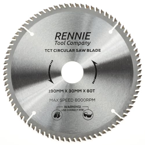 190 mm x 80T TCT Sägeblatt 190 mm Kreissägeblatt für feine Schnitte x 30 mm Bohrung + 25 mm/20 mm/16 mm Bohrungsreduzierungsringe kompatibel mit Bosch Makita Milwaukee Ryobi Dewalt Kreissägen usw von Rennie Tool Company