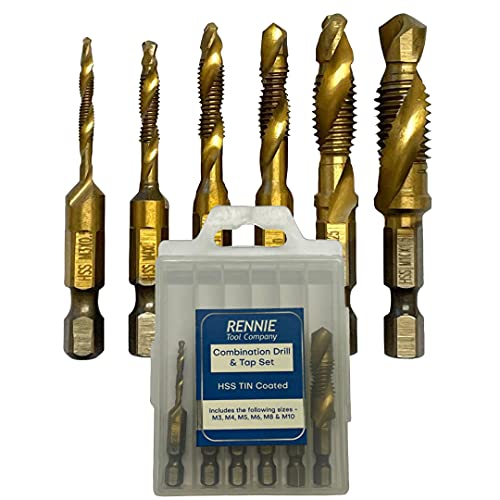 Rennie Tools – 6-teiliges Kombi-Gewindebohrer- und Bohrer-Set, Titanbeschichtet, M3, M4, M5, M6, M8, M10, Sechskantschaft, metrisch grob von Rennie Tool Company