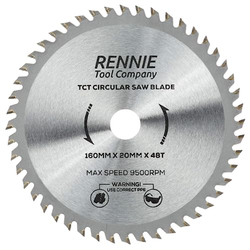 Rennie Tools Holzkreissägeblatt, 160 mm x 20 mm Bohrung x 48T Passend für Bosch Festool TS55 Makita Ryobi Dewalt Kreissägen etc., 160 mm Kreissägeblatt, auch passend für 165 mm Kreissägen von Rennie Tool Company