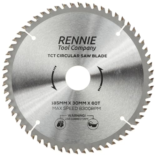 TCT-Sägeblatt, 185 mm x 60 Zähne, Kreissägeblatt für schnelle Schnitte x 30 mm Bohrung + 25 mm/20 mm/16 mm Bohrungsreduzierungsringe, passend für Evolution Bosch, Makita, Ryobi, Dewalt Kreissägen von Rennie Tool Company