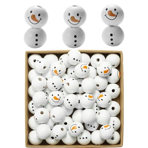 30 Stück Schneemannperlen Weihnachten Holzperlen Natur, 20mm Schneemann Holzkugeln, Deko Weihnachten Holzperlen Mit Gesicht Für Weihnachten Deko, di-y-Basteldekoration für Weihnachten Halloween Party von Renopfect