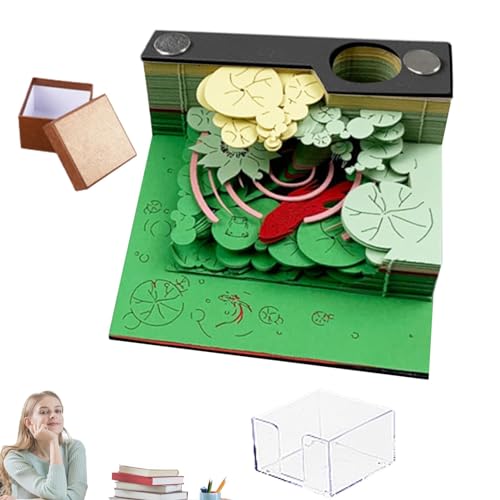 Renopfect 3D-Notizblock, 3D-Papierkunst-Notizblock - Lucky Fish Art Haftnotizen 125 Blatt mit Stifthalter,Papierskulptur-Notizblock, dekorative Ornamente, Papierschnitzerei, Kunsthandwerk, von Renopfect