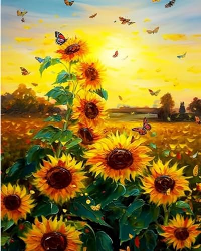 Renqidian Kreuzstich Stickpackungen Sonnenblume 11CT Erwachsene Sticken Set DIY Stickbilder Vorgedruckt Kreuzstich für Anfänger Home Decor（40x50cm ） von Renqidian