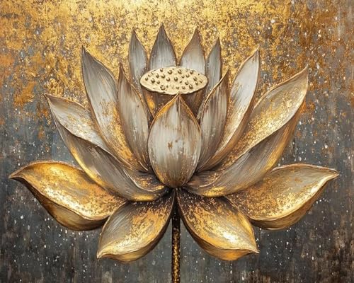 Renqidian Kreuzstich Stickpackungen goldener Lotus 11CT Erwachsene Sticken Set DIY Stickbilder Vorgedruckt Kreuzstich für Anfänger Home Decor（40x50cm ） von Renqidian