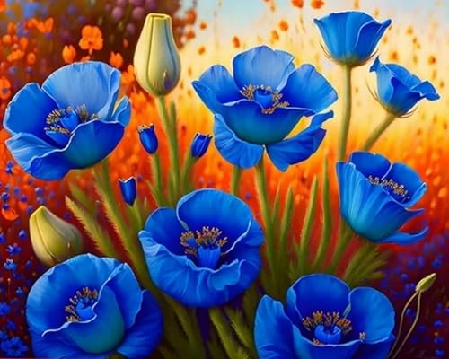 Renqidian kreuzstich set Vorgedruckt Blaue Blumen 11 CT Erwachsene Anfanger Kreuzstich Stickpackungen für Wandkunst-Heimdekoration 40 × 50cm von Renqidian