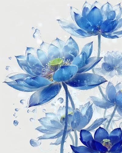 Renqidian kreuzstich set Vorgedruckt Blauer Lotus 11 CT Erwachsene Anfanger Kreuzstich Stickpackungen für Wandkunst-Heimdekoration 40 × 50cm von Renqidian