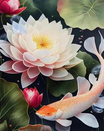 Renqidian kreuzstich set Vorgedruckt Blumen-Koi 11 CT Erwachsene Anfanger Kreuzstich Stickpackungen für Wandkunst-Heimdekoration 40 × 50cm von Renqidian