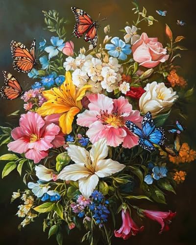 Renqidian kreuzstich set Vorgedruckt Blumen pflanzen 11 CT Erwachsene Anfanger Kreuzstich Stickpackungen für Wandkunst-Heimdekoration 40 × 50cm von Renqidian