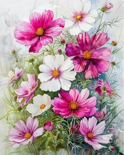 Renqidian kreuzstich set Vorgedruckt Blumen pflanzen 11 CT Erwachsene Anfanger Kreuzstich Stickpackungen für Wandkunst-Heimdekoration 40 × 50cm von Renqidian