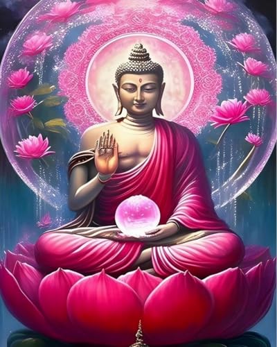 Renqidian kreuzstich set Vorgedruckt Buddha-Statue Lotus 11 CT Erwachsene Anfanger Kreuzstich Stickpackungen für Wandkunst-Heimdekoration 40 × 50cm von Renqidian