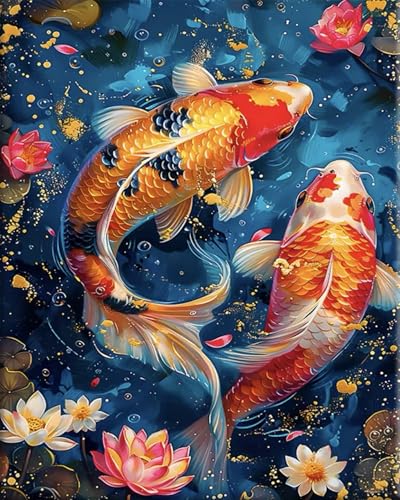 Renqidian kreuzstich set Vorgedruckt Koi-Fische 11 CT Erwachsene Anfanger Kreuzstich Stickpackungen für Wandkunst-Heimdekoration 40 × 50cm von Renqidian