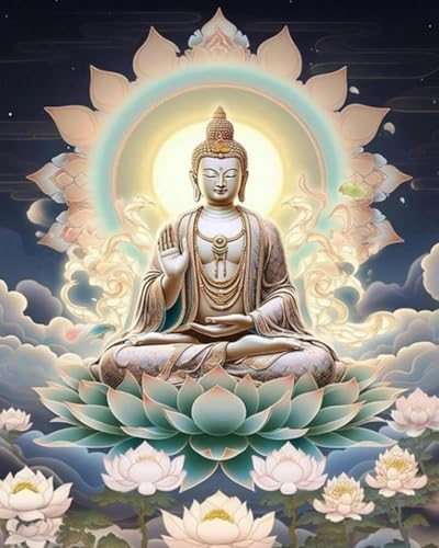 Renqidian kreuzstich set Vorgedruckt Lotus-Buddha-Statue 11 CT Erwachsene Anfanger Kreuzstich Stickpackungen für Wandkunst-Heimdekoration 40 × 50cm von Renqidian