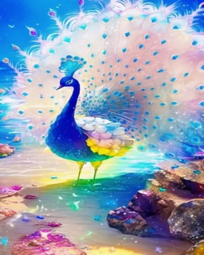 Renqidian kreuzstich set Vorgedruckt Pfau 11 CT Erwachsene Anfanger Kreuzstich Stickpackungen für Wandkunst-Heimdekoration 40x50 cm von Renqidian