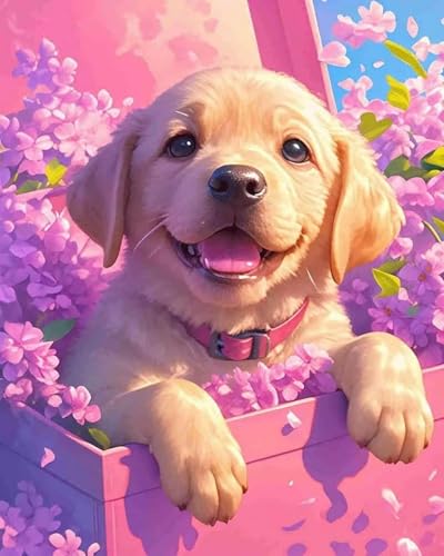 Renqidian kreuzstich set Vorgedruckt Tier Golden Retriever 11 CT Erwachsene Anfanger Kreuzstich Stickpackungen für Wandkunst-Heimdekoration 40 × 50cm von Renqidian