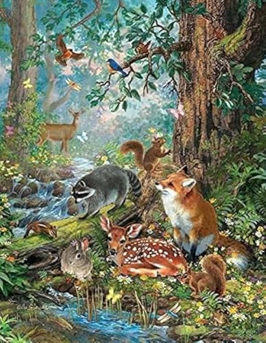 Renqidian kreuzstich set Vorgedruckt Tiere im Wald 11 CT Erwachsene Anfanger Kreuzstich Stickpackungen für Wandkunst-Heimdekoration 40 × 50cm von Renqidian