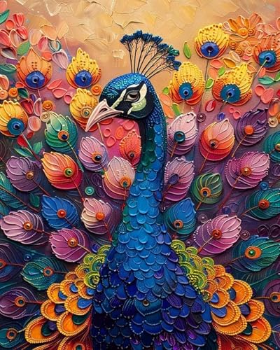 Renqidian kreuzstich set Vorgedruckt Tierischer Pfau 11 CT Erwachsene Anfanger Kreuzstich Stickpackungen für Wandkunst-Heimdekoration 40 × 50cm von Renqidian