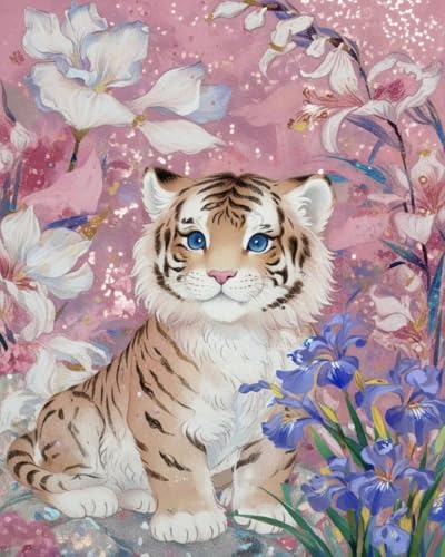 Renqidian kreuzstich set Vorgedruckt Tiertiger 11 CT Erwachsene Anfanger Kreuzstich Stickpackungen für Wandkunst-Heimdekoration 40x50 cm von Renqidian