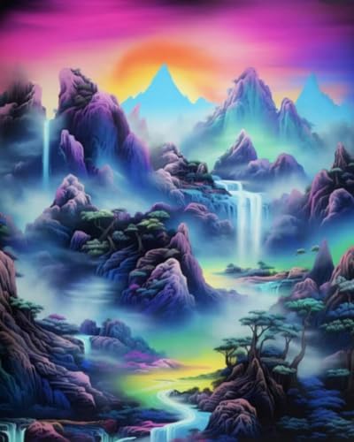 Renqidian kreuzstich set Vorgedruckt Wasserfall mit Bergblick 11 CT Erwachsene Anfanger Kreuzstich Stickpackungen für Wandkunst-Heimdekoration 40x50 cm von Renqidian