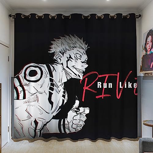 Renta Blickdichte Vorhänge Kinderzimmer, Ösenvorhang mit Jujutsu Kaisen-Aufdruck, Superweiche Gardinen Schlafzimmer 2 Platte-A06||W150 cm x H166 cm von Renta