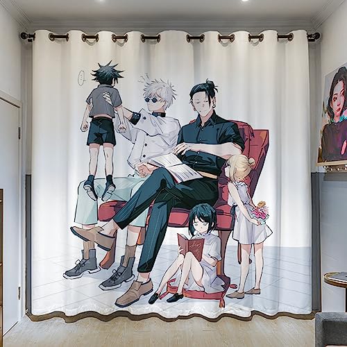 Renta Blickdichte Vorhänge Kinderzimmer, Ösenvorhang mit Jujutsu Kaisen-Aufdruck, Superweiche Gardinen Schlafzimmer 2 Platte-A08||W150 cm x H166 cm von Renta