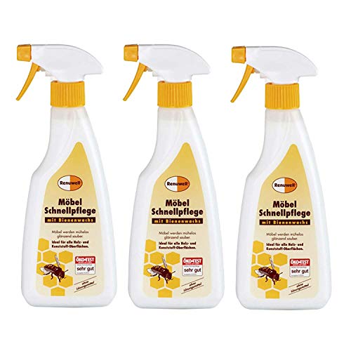 Renuwell 3 x 500 ml Möbel-Schnellpflege Möbelpflege mit Bienenwachs Spar-Set von Renuwell