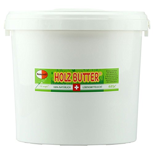 Renuwell Holz-Butter, 3 l – Intensiv-Pflege für alle Holzarten, Möbelpflege 100% natürliche Inhaltsstoffe, Lebensmittelecht, hochwertiger Holzbalsam mit Bienenwachs, Schweizer Qualität von Renuwell